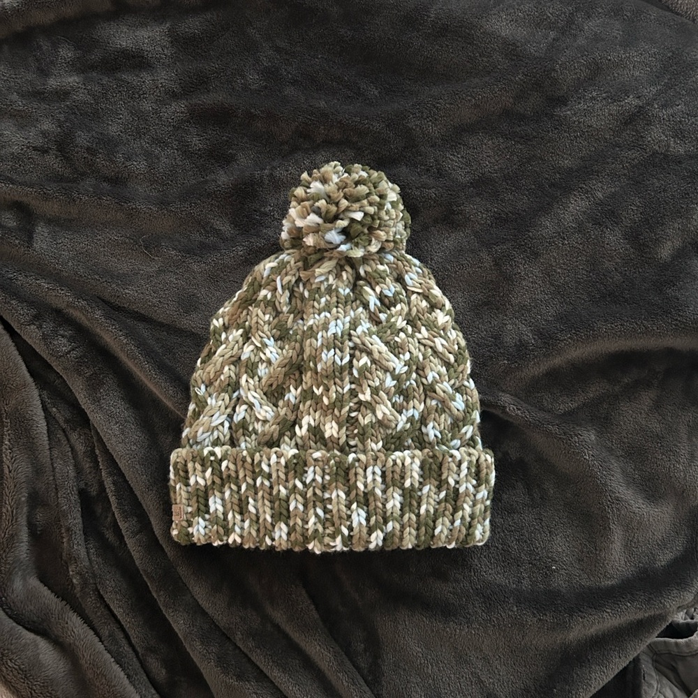 Columbia Green and Cream Knit Beanie with Pom-Pom